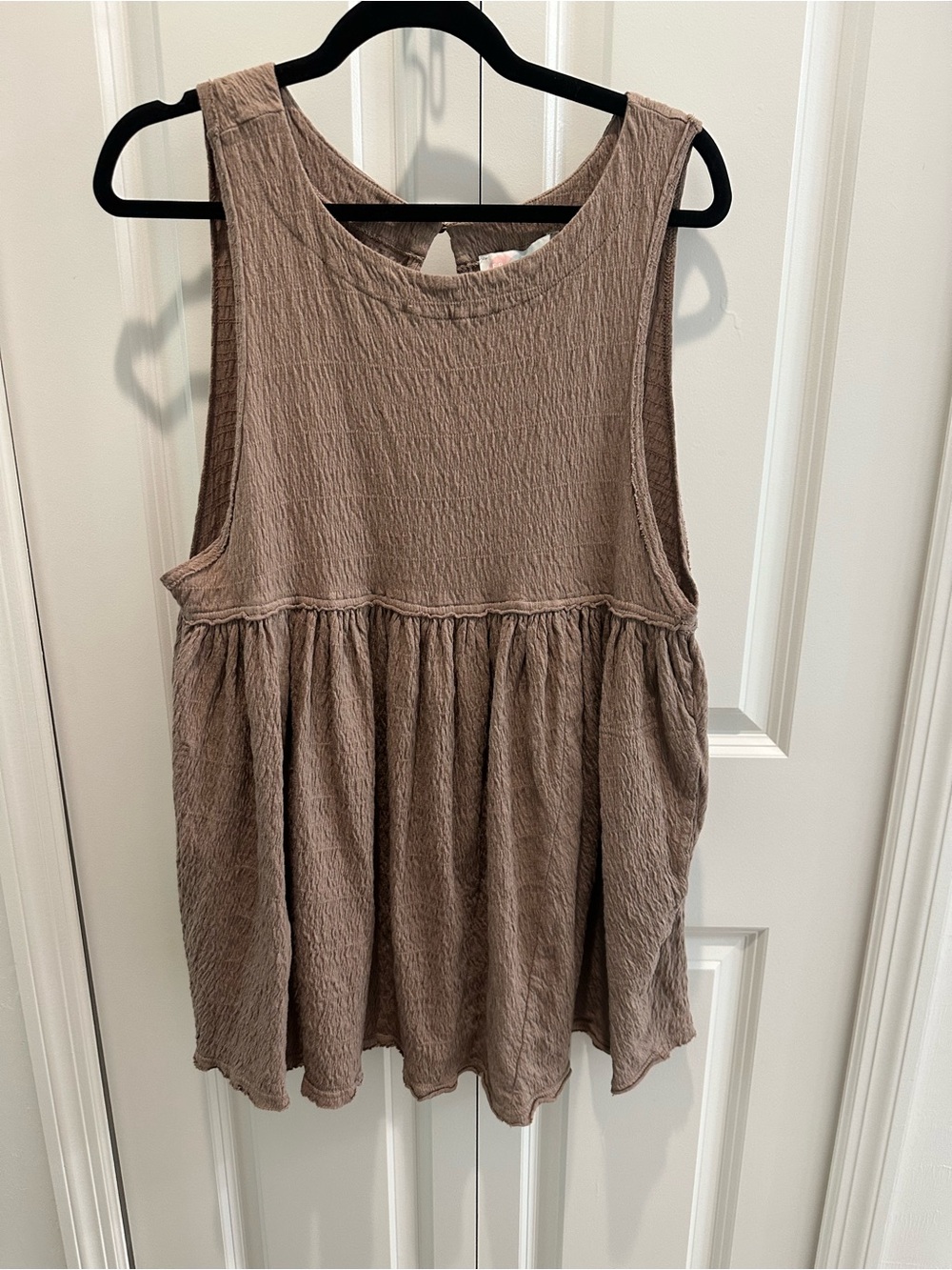 Free People Beach Mocha Brown Textured Peplum Tank 95% Cotton Gauze Size S NWOT